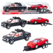 LEAN TOYS Automobilių rinkinys: Juodas vilkikas, juodas visureigis ir raudonas sportinis automobilis (59 cm)