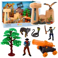 LEAN TOYS Vakarų Laukiniai Kaubojai – Figūrėlių Rinkinys su Valtimi ir Patranka