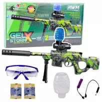 LEAN TOYS AWM šautuvas vandens rutuliukams hydrogel žalias su akiniais 61cm
