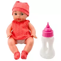 LEAN TOYS Kūdikio lėlė su maitinimo buteliuku, rožiniais drabužėliais, garsais, 30 cm