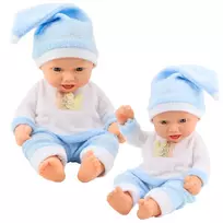 LEAN TOYS Kūdikio lėlė mėlyna pižama su pomponu kepuraitė 30 cm