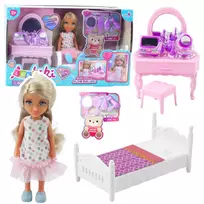 LEAN TOYS Ankiki Lėlės Rinkinys su Lovyte, Tualetiniu Staliuku ir Priedais