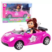 LEAN TOYS Mini Doll Car Cabriolet Dog Set
