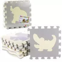 LEAN TOYS Soft Puzzle Educational Mat Animals EVA Foam Beige Gray 9 pcs