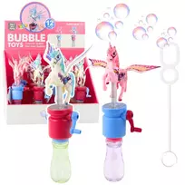 LEAN TOYS Muilo burbulų aparatas Vienaragis su judančiais sparnais Sukimo rankenėlė 23cm Įvairios spalvos