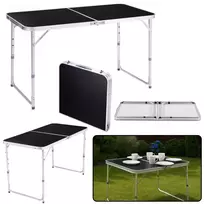 LEAN Sulankstomas Kempingo Staliukas Reguliuojamas Aliuminis Juodas 120x60cm