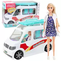 LEAN TOYS Mobilioji ligoninė greitosios pagalbos automobilis su neštuvais 2v1 Lėlių daktaro aksesuarai