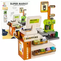 LEAN TOYS Kasos aparatas su aksesuarais Parduotuvė Kavinė Šviesa Garsas 70 dalių