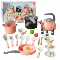 LEAN TOYS Virtuvės rinkinys Puodai Maisto gaminimo aksesuarai Rožinis 32 vnt.