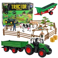 LEAN TOYS Žemės ūkio rinkinys Traktorius su priekaba, gyvūnais, ūkininkais, ūkis 45 vnt.