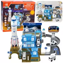 LEAN TOYS Interaktyvi kosminė stotis su automobilių stovėjimo aikštele, raketa, šviesomis ir garsais