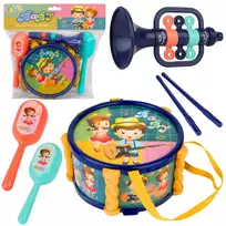 LEAN TOYS Muzikos instrumentų rinkinys vaikams: būgnas, trimitas, barškučiai, lazdelės