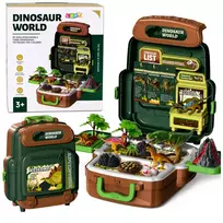 LEAN TOYS Dinozaurų rinkinys kuprinėje, lagaminėlyje, figūrėlės, mokomosios kortelės, aksesuarai, 30 vnt.