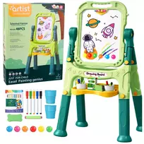 LEAN TOYS Dvipusė magnetinė sauso trynimo ir kreidinė lenta su magnetais ir kreidelėmis, 48 dalių