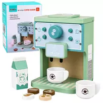 LEAN TOYS Medinis kavos aparato rinkinys su puodeliais, pienu ir aksesuarais vaikams
