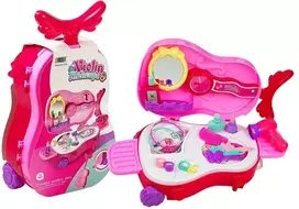 LEAN TOYS Nešiojamas tualetinis stalelis smuiko dėklo formoje su veidrodžiu – Juoda dirbtinės odos kosmetinė