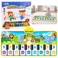 LEAN TOYS interaktyvus šokių kilimėlis pianinas Zoo gyvūnai 10 melodijų 126 cm