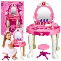 LEAN TOYS Vaikiškas tualetinis staliukas su kėdute, šviesomis, džiovintuvu, aksesuarais, garsais, rožinis