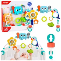 LEAN TOYS Sensorinis lankas su drambliuku lovytei, automobilio kėdutei, vežimėliui, veidrodėliu, barškučiu