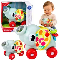 LEAN TOYS Interaktyvus sensorinis žaislas drambliukas automobilis mažyliams pilkas