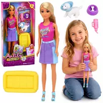 LEAN TOYS Anlily Lėlė su Baltu Šuneliu, Antkakliu, Lovyte ir Aksesuarų Rinkiniu