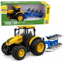 LEAN TOYS Žemės ūkio traktorius su daugiavage plūgu, šviesomis, garsais, geltonas, 1:24