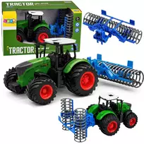 LEAN TOYS Žemės ūkio traktorius su volu Žalias 1:24