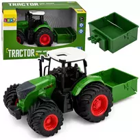 LEAN TOYS Žemės ūkio traktorius su trąšų barstytuvu guminiais ratais žalias 1:24