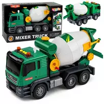 LEAN TOYS Betono maišyklės sunkvežimis su besisukančiu būgnu, šviesomis ir garsais, žalias