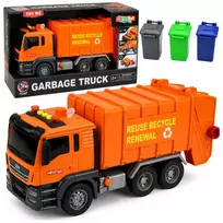 LEAN TOYS Šiukšliavežis su Šiukšliadėžėmis, Šviesomis ir Garsais - Oranžinis