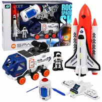 LEAN TOYS Kosmoso rinkinys Raketa Šaudyklė Dronas Astronautas Palydovas Transporto priemonė