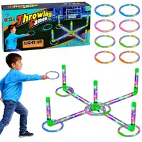 LEAN TOYS Ringo metimo žaidimas vaikams su LED šviečiančiais lankeliais ir stulpeliais