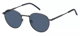 TOMMY HILFIGER TH-1973-S-R80 Vyriški stačiakampiai akiniai nuo saulės - juodas acetatinis rėmelis, pilki polikarbonatiniai lęšiai, UV400 apsauga