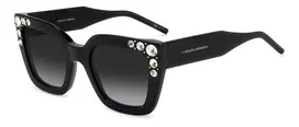 CAROLINA HERRERA HER0130S807 Moteriški drugelio formos akiniai nuo saulės, blizgūs juodi pilki 52mm