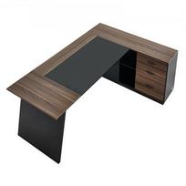 Vadovo rašomasis stalas, L formos, 140x37x75,4 cm, rudas+juodas, medinis