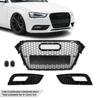 RS išvaizdos Priekinės + Priešrūkinių Grotelės skirtos Audi A4 B8.5 (12-15) standartinei versijai, juodos blizgios