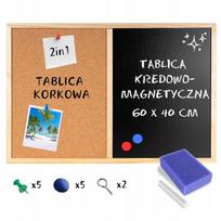 2in1 kamštinė kreidinė magnetinė lenta 60x40 ant sienos + smeigtukai magnetai