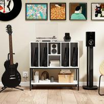 Promotions Įrašų leistuvo stovas, 6 skyrių vinilo laikymo stalas, baltas