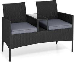 Promotions Sodo dvivietė sofa su integruotu staliuku, 126x62x84 cm, pilka