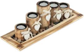 Relaxdays Arbatinių žvakių laikiklių rinkinys, 13.5x39.5x13 cm, ruda, balta