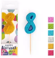Trendhaus Birthday Fun - Skaičių žvakėsu blizgučiais - 8 (skirtingos spalvos) (8.8 cm)