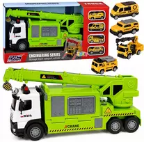 Lean Toys Sunkvežimis su kranu ir transporto platforma žalia 4 vnt.