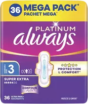 Always Platinum Super Extra Size 3 Higieniniai Paketai su Sparneliais, 36 vnt.