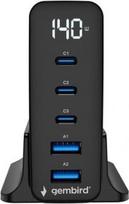 Gembird Universal charger GaN 140W LCD 3xUSB-C 2xUSB-A black