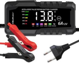 Qoltec Microprocessor-controlled charger 12V 6A | Battery charger with repair function for AGM, GEL and LiFePO4 batteries | LCD