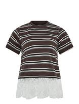 NOISY MAY - Nmember Ss Stripe Lace Top - Marškinėliai trumpomis rankovėmis - Ruda