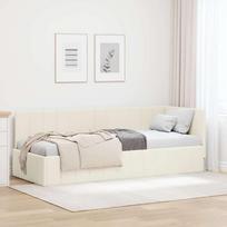 Kampinė lovos konstrukcija Kreminė 80 cm x 200 cm Aksomas