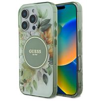 GUESS GUHMP16LHFWBDCEN iPhone 16 Pro 6.3" green hard case with IML Flower  AND  Tonal Circle MagSafe design