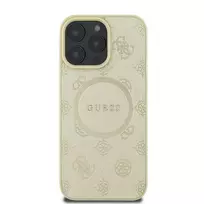 GUESS Saffiano Peony Stamp MagSafe Case for iPhone 16 Pro in Gold