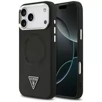 GUESS PU Leather Triangle Logo MagSafe Case for iPhone 17 Pro Max, Black